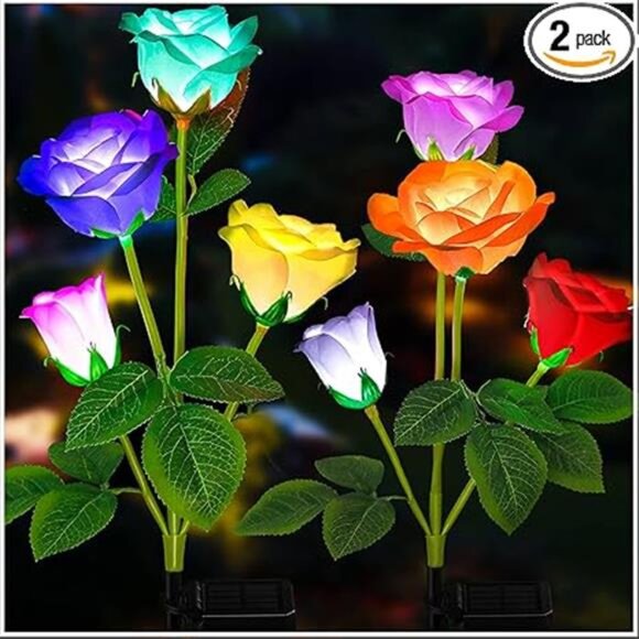 Solar Garden Lights- Newest Version Solar Lights O, 7-Color Changing Rose Lights - Picture 7 of 7